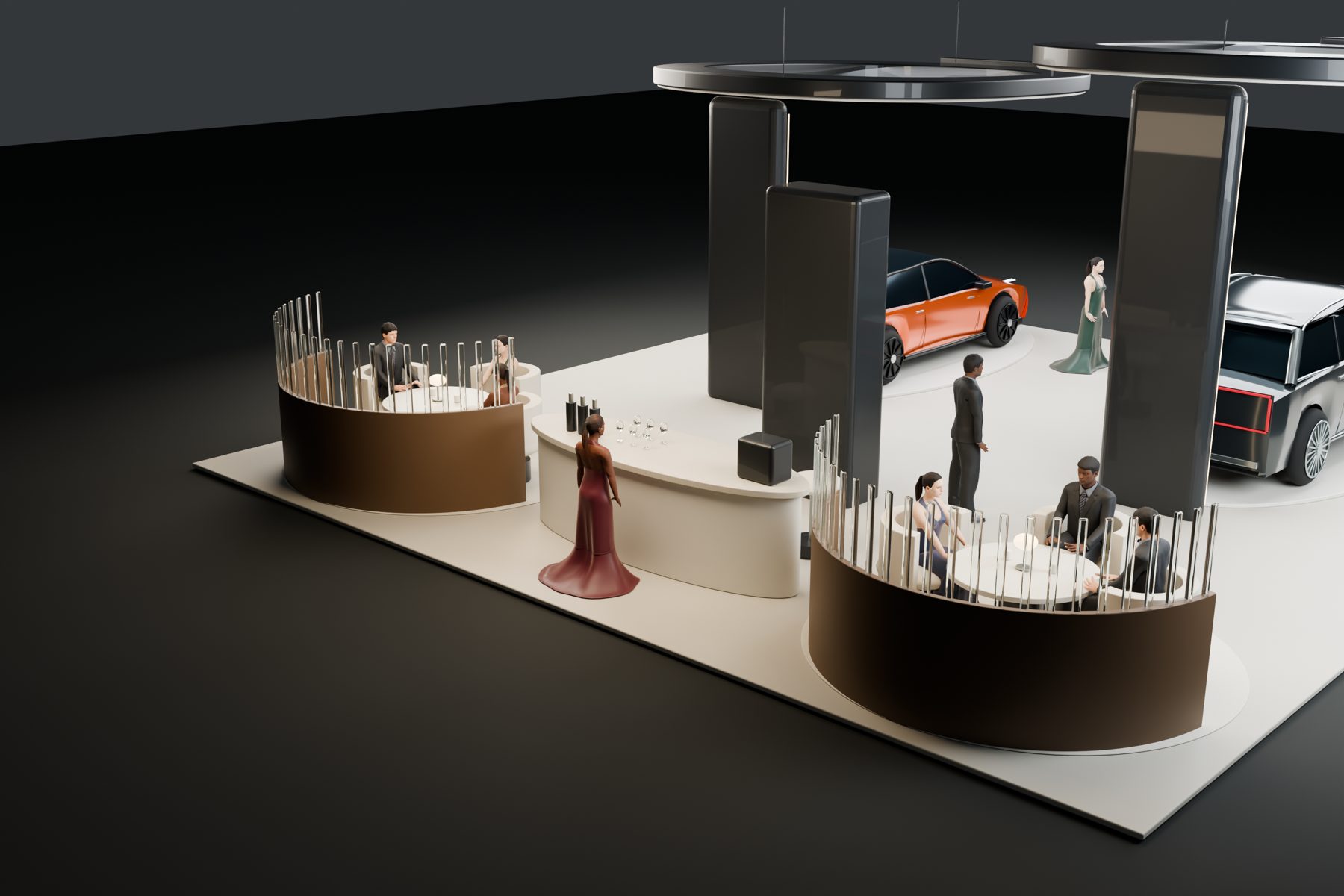 Eilandstand van 156 m² met bar en gesprekseilanden
